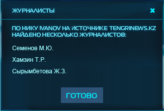 Окно со списком имен журналистов