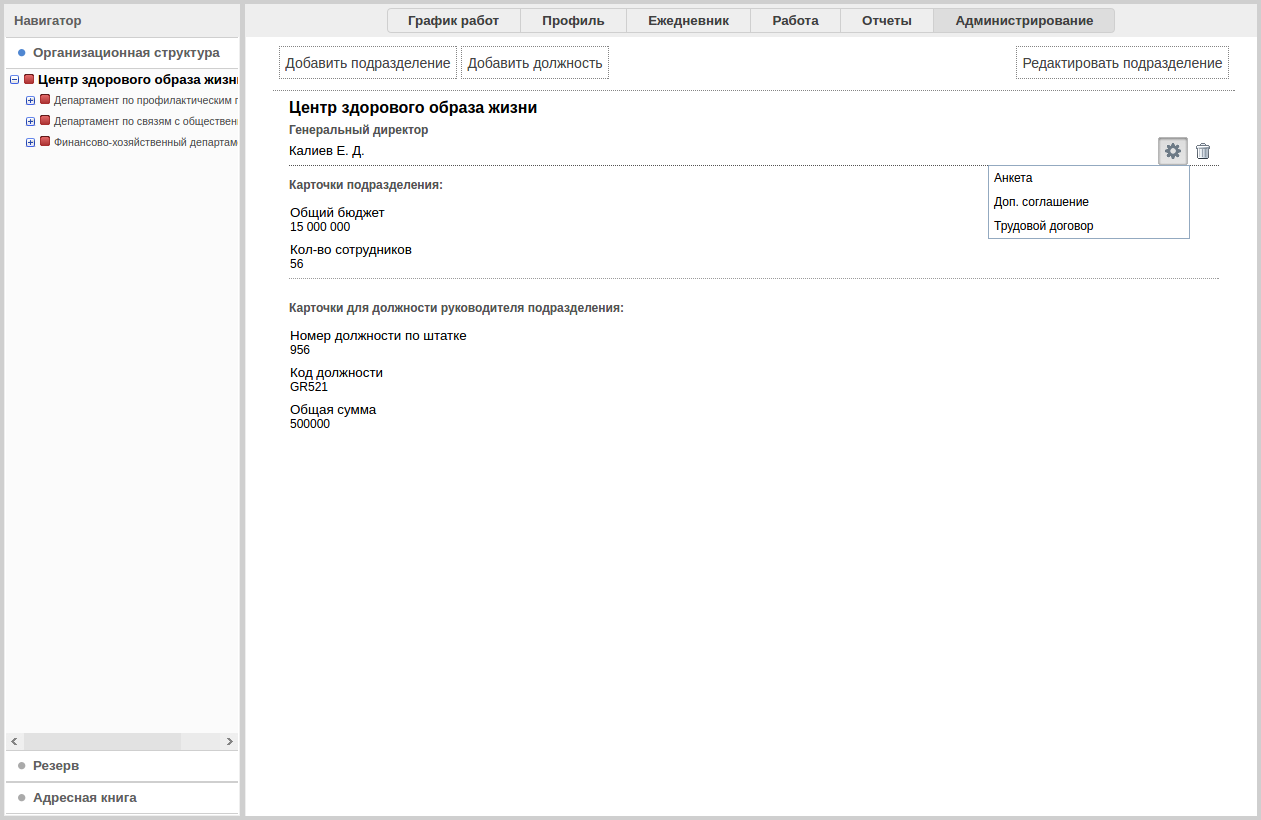 Администрирование подразделения