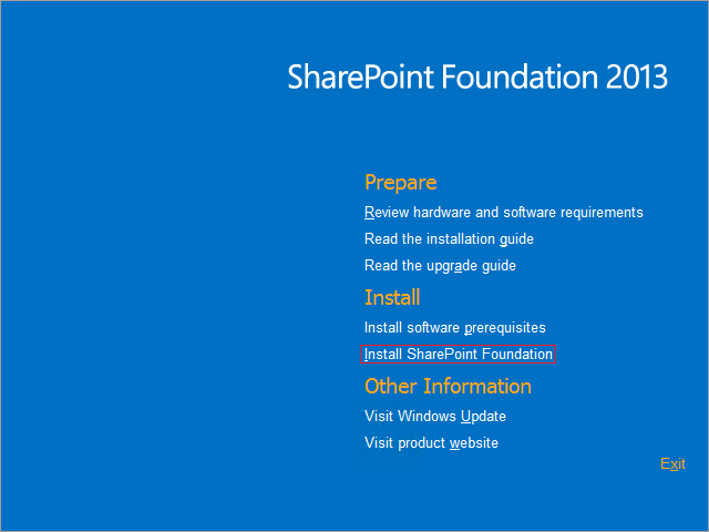Установка Microsoft SharePoint Foundation, шаг 1