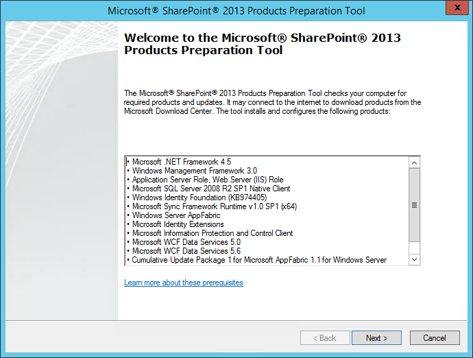 Установка пререквизитов Microsoft SharePoint Foundation