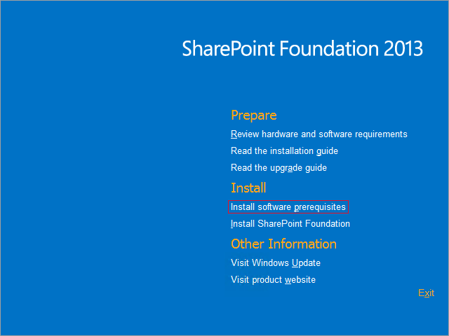 Установка пререквизитов Microsoft SharePoint Foundation